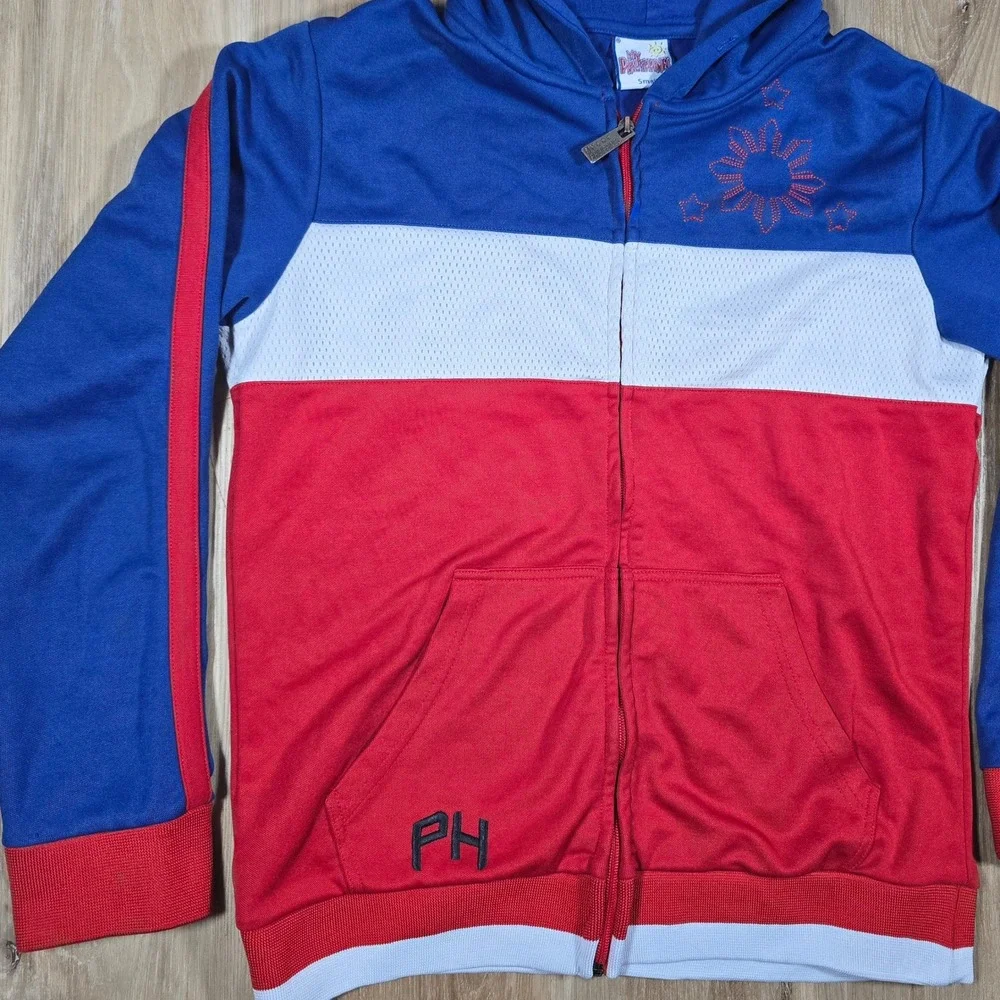 Vintage Philippines Pride Pilipinas Color Block 3 Panel Mesh Full Zip Hoodie S/M
